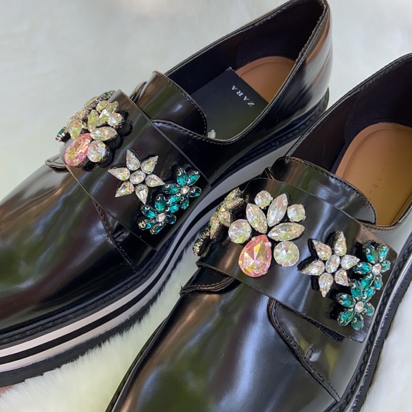 New Zara Trafaluc Bejeweled Platform black Shoes - Picture 14 of 14